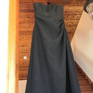 Black strapless dress.